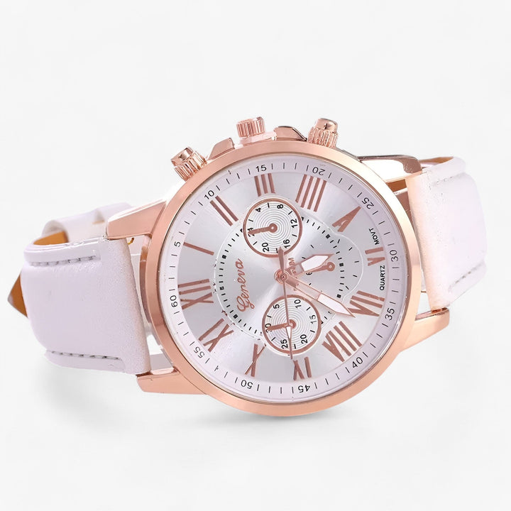 Luxuriöse wasserdichte Damenarmbanduhr mit Lederband – Camille
