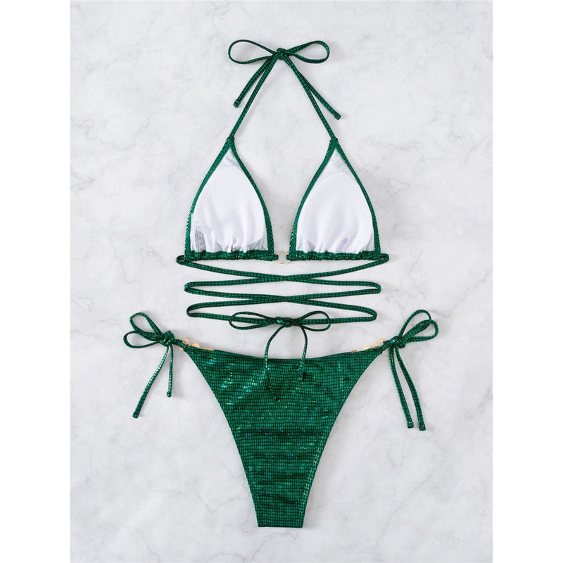 Greeny Glitter Bikini | Mit sexy Trägern