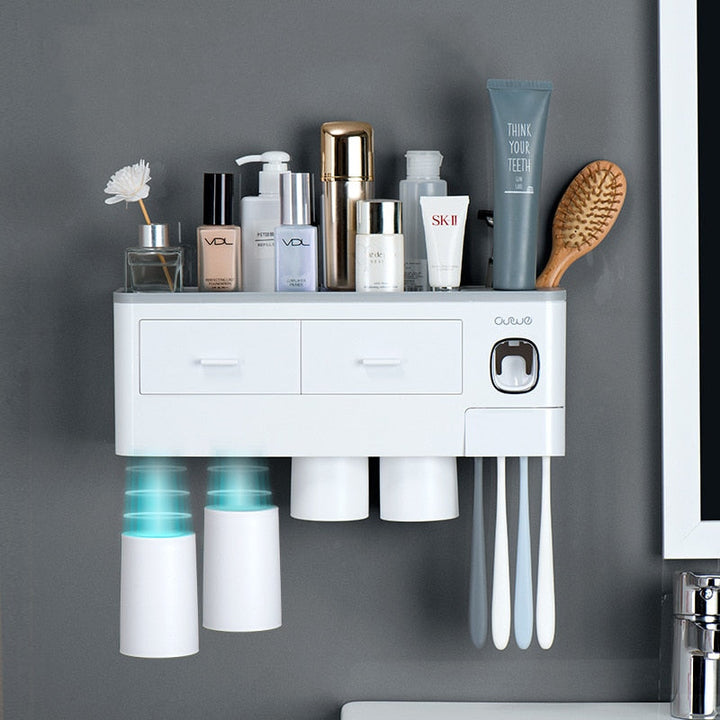 Smart Bathroom Accessory | With toothpaste dispenser, toothbrush holder & drawers
