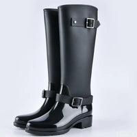 Hoge dames regenlaarzen waterdicht met gespen & blokhak – Elenya