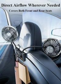 Dual-head backseat fan – Eary – USB-C rechargeable 