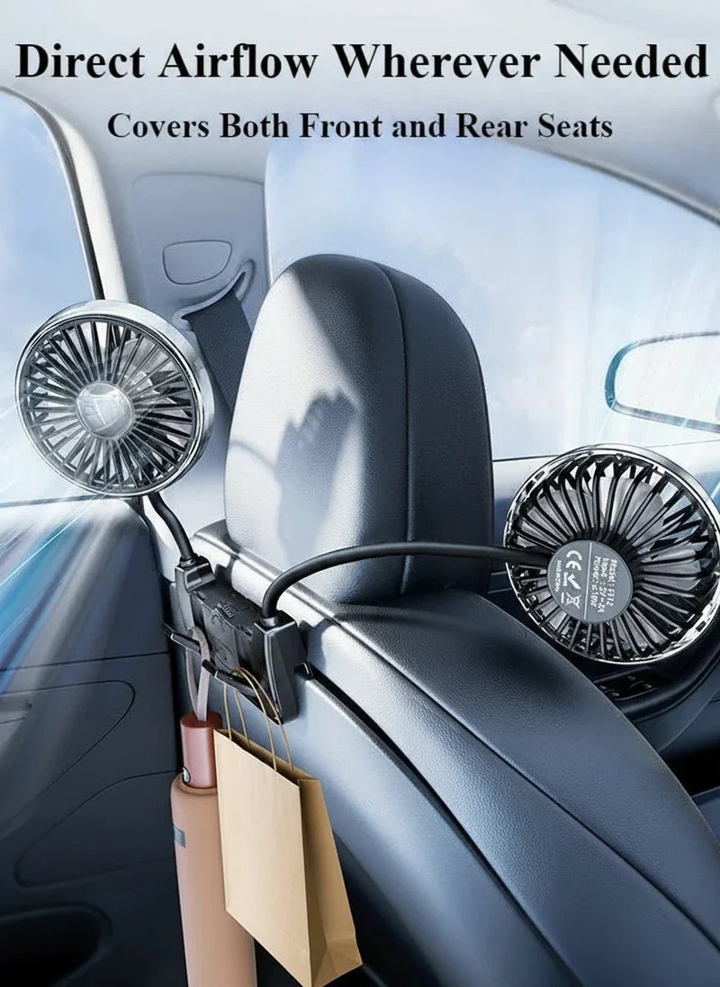 Dual-head backseat fan – Eary – USB-C rechargeable 
