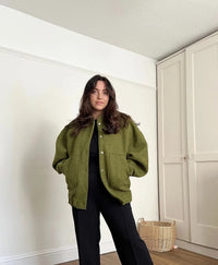 Oversized Wool Coat with Round Neck and Buttons - Selena