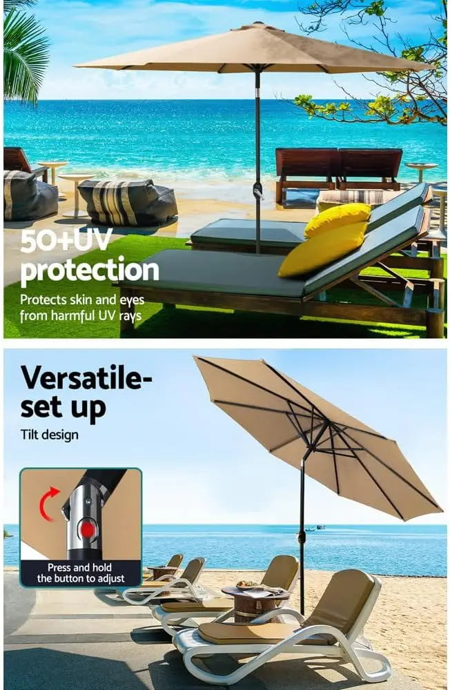 2.7m Garden Parasol with Stand – Solira – (UV &amp; Water Repellent) 