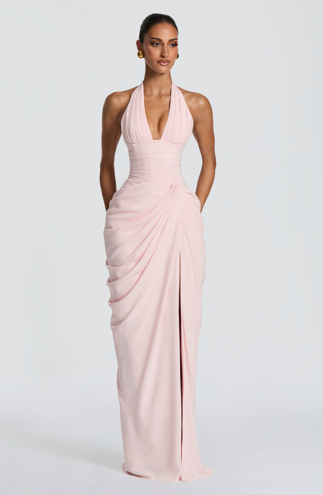 Linde Halter Maxi Dress with Corset Bodice and Chiffon Skirt 6