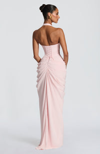 Linde Halter Maxi Dress with Corset Bodice and Chiffon Skirt 7