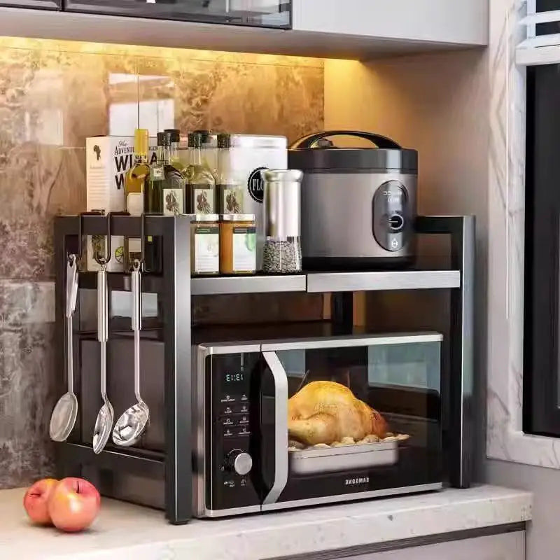 Carbon Steel Extendable Double-Tier Kitchen Rack – Milo