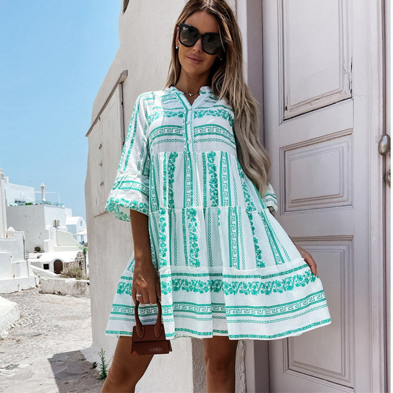 Inna Ibiza Ruffle Dress | Delightfully airy Boho dress with cheerful pattern