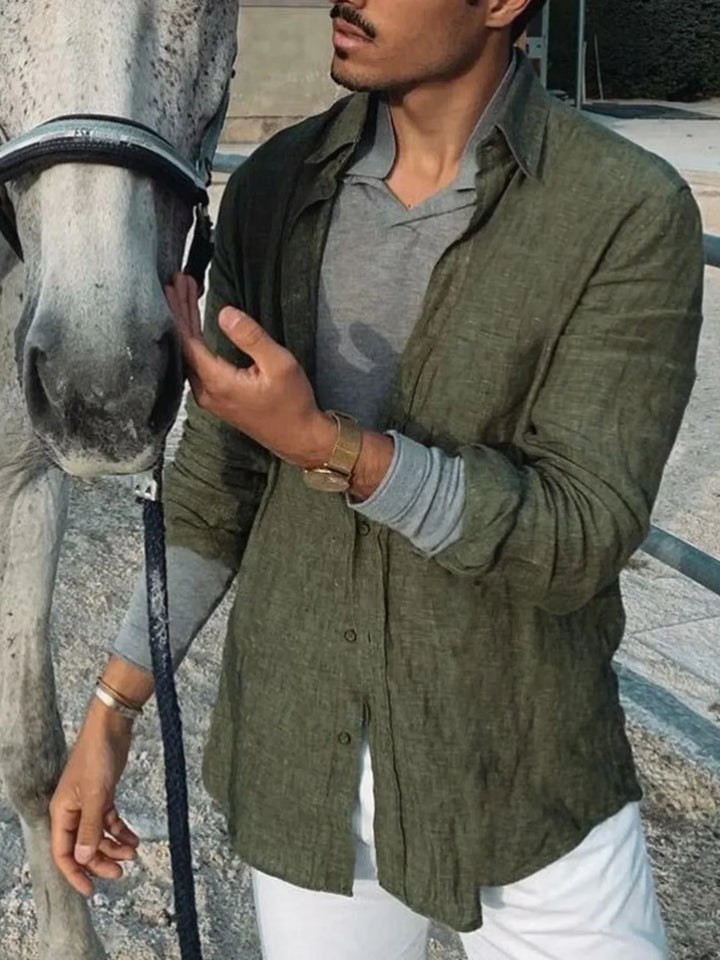 Licht heren linnen shirt met knoopsluiting - Fabio