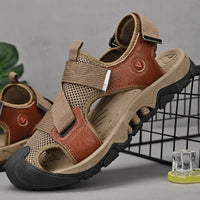 Khakifarbene Herren-Ledersandalen im Römischen Stil - Cassian