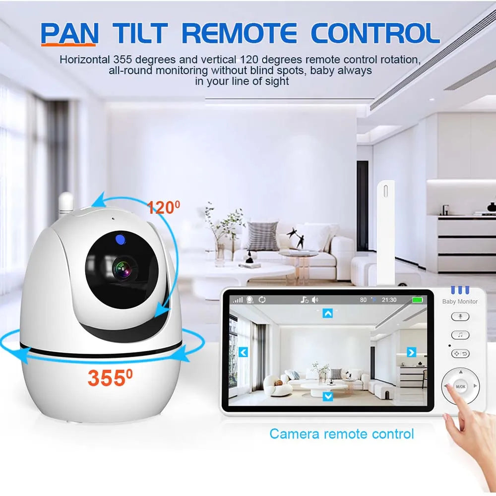 5-Inch HD Video Baby Monitor met Camera, PTZ Zoom en Nachtzicht