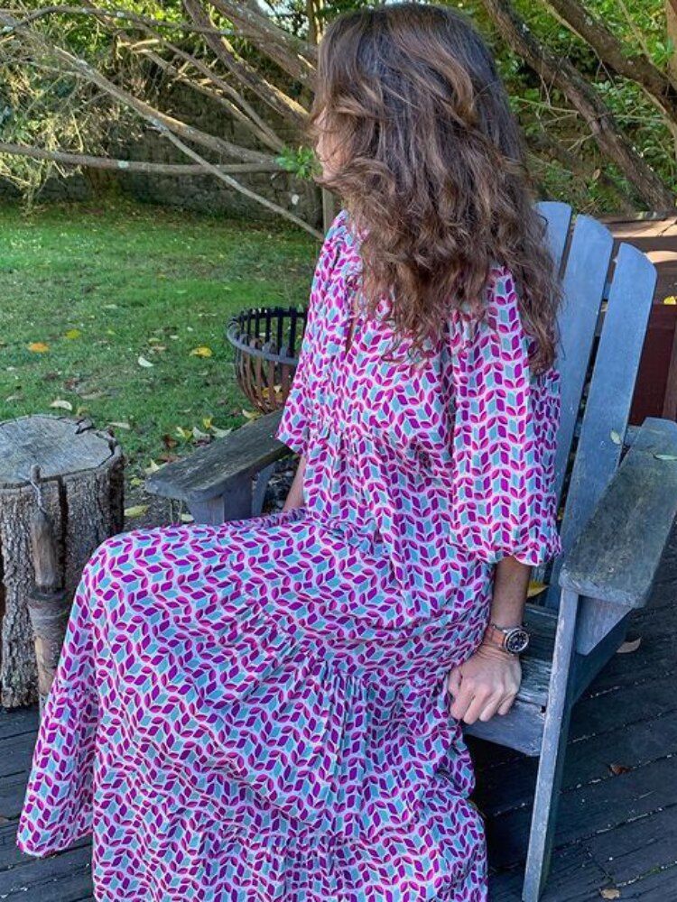 Printed Maxi Dress with Waistband – Aurelia