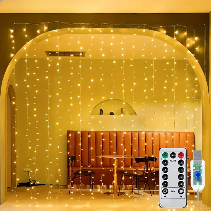 USB LED Curtain String Lights with Remote Control 1