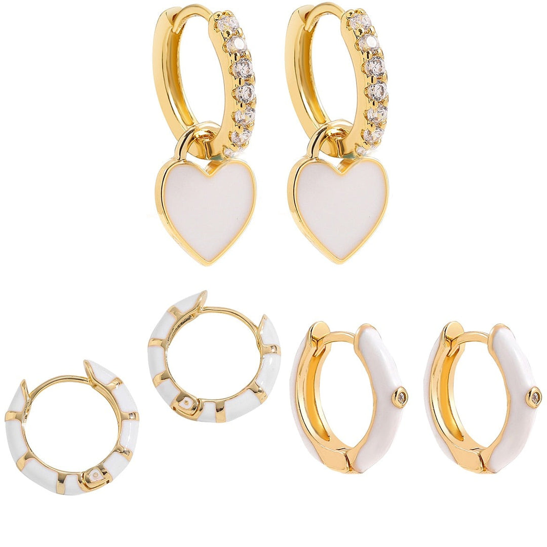 Ohrring-Set 3-teilig | Goldfarben | Herzen, weiß & Steine