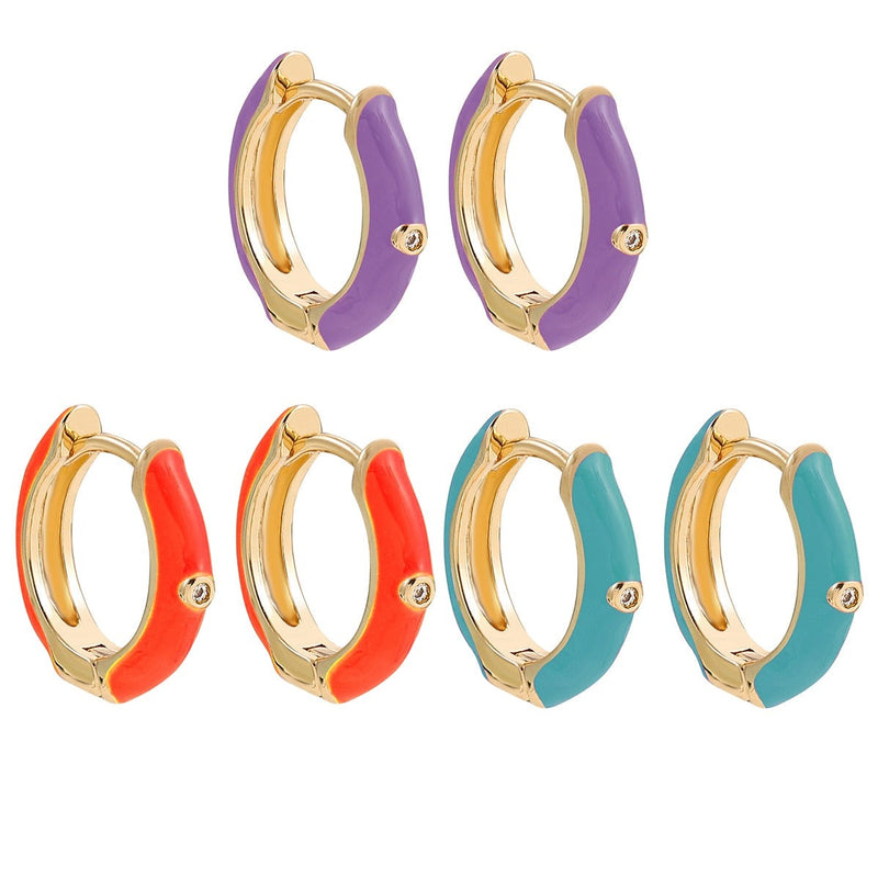 Ohrring-Set 3-teilig | Bunte Creolen mit Steinen & Gold