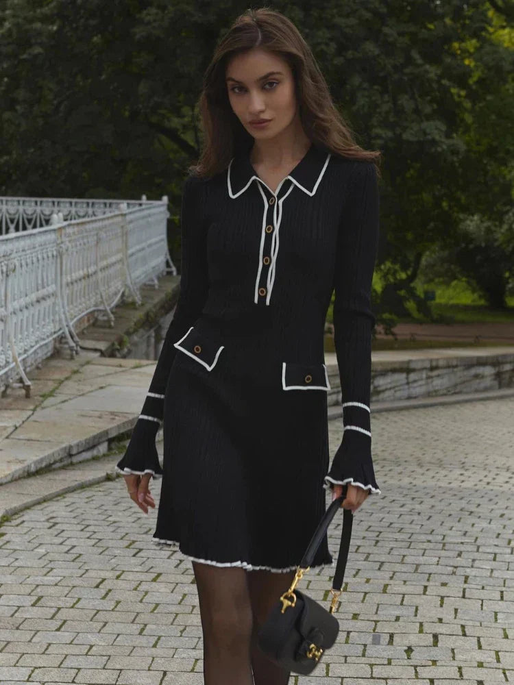 Strick Maxi-Kleid mit hoher Taille & Rüschen – Isolde