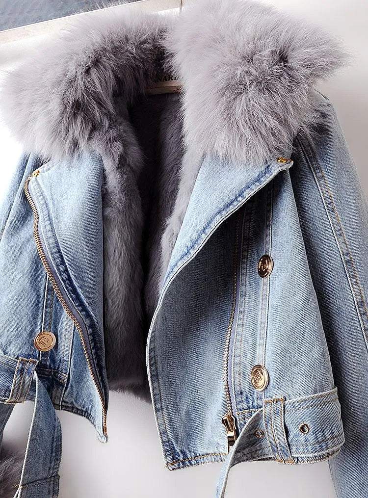 Denim- und Kunstfell Eleganz Jacke - Stella
