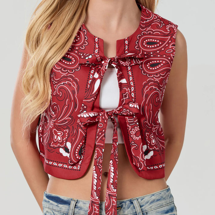 Y2K Red Bandana Wrap Cropped Top - Liora