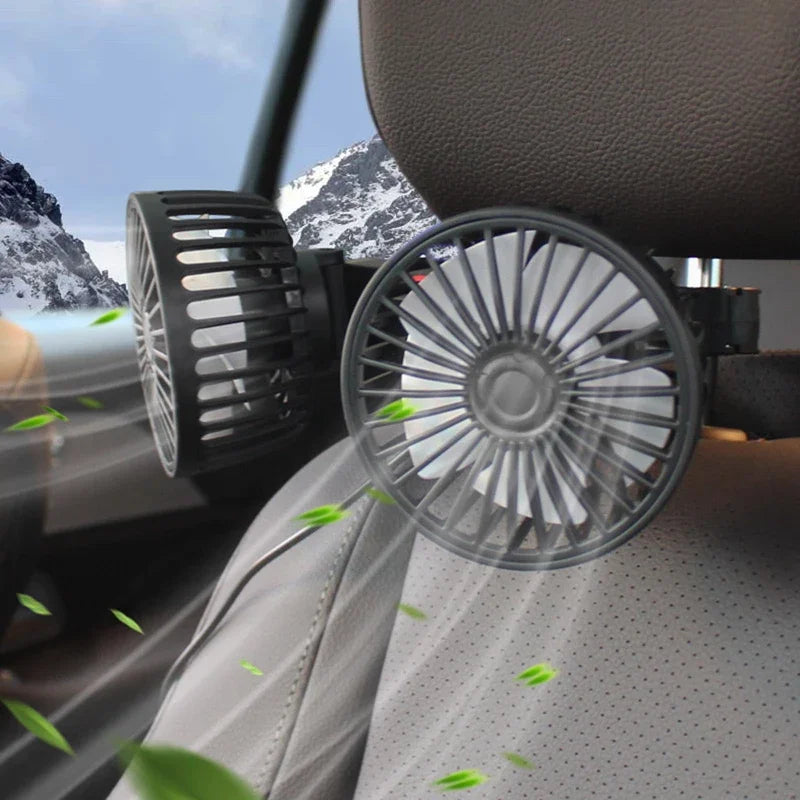 Tragbarer USB-Doppelkopf-Autoventilator 360° Drehbar mit 3 Geschwindigkeiten – CoolBreeze