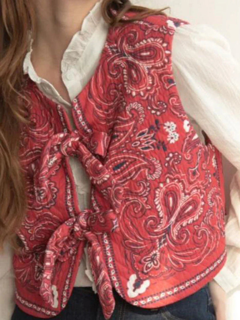 Y2K Red Bandana Wrap Cropped Top - Liora