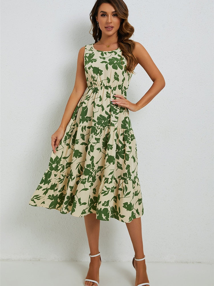 Sommerliches Midi-Kleid mit Blumenmuster – Fenna