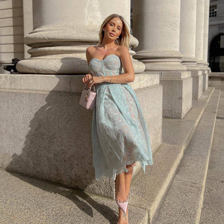 Strapless Knit Midi Dress with Corset Top - Luna