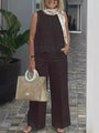 Zweiteiliges Damen-Leinen-Sommer-Set mit Ärmelloser Bluse – Maelis
