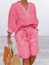 Luftiges & Stilvolles Zweiteiliges Leinen-Damen-Set mit Bluse & Shorts – Malea
