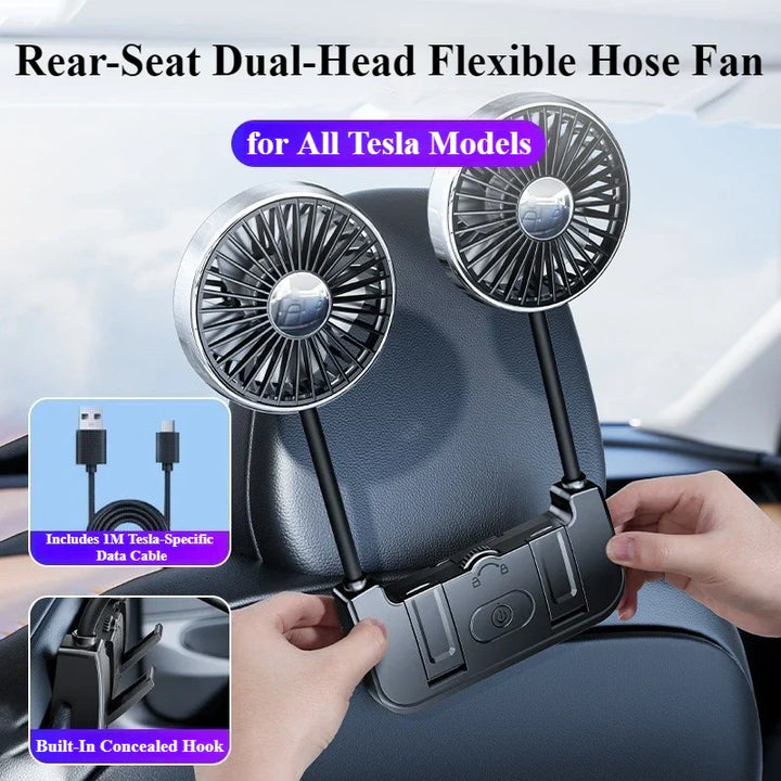 Dual-head backseat fan – Eary – USB-C rechargeable 