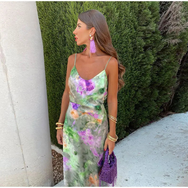 Colorful Halo-Dye Maxi Dress with Removable Scarf - Olivia