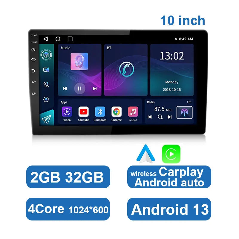 Universele Android Auto Stereo met Touchscreen, GPS en Draadloze CarPlay