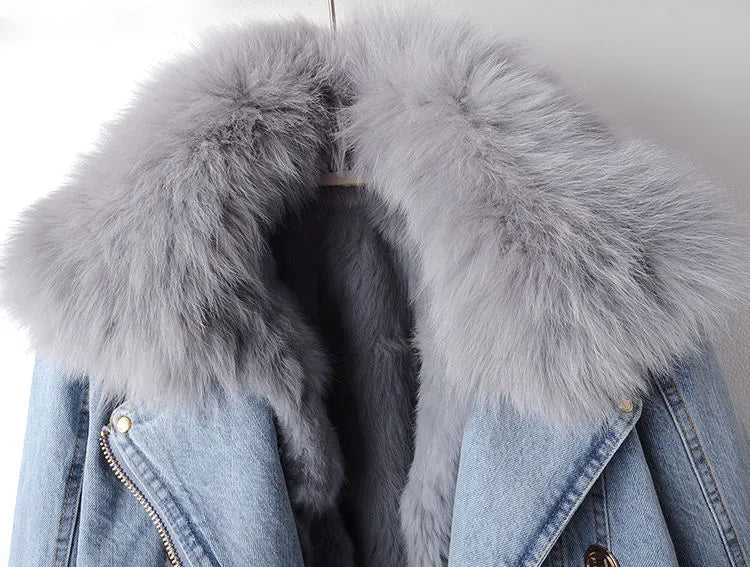 Denim- und Kunstfell Eleganz Jacke - Stella
