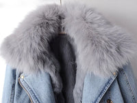 Denim- und Kunstfell Eleganz Jacke - Stella