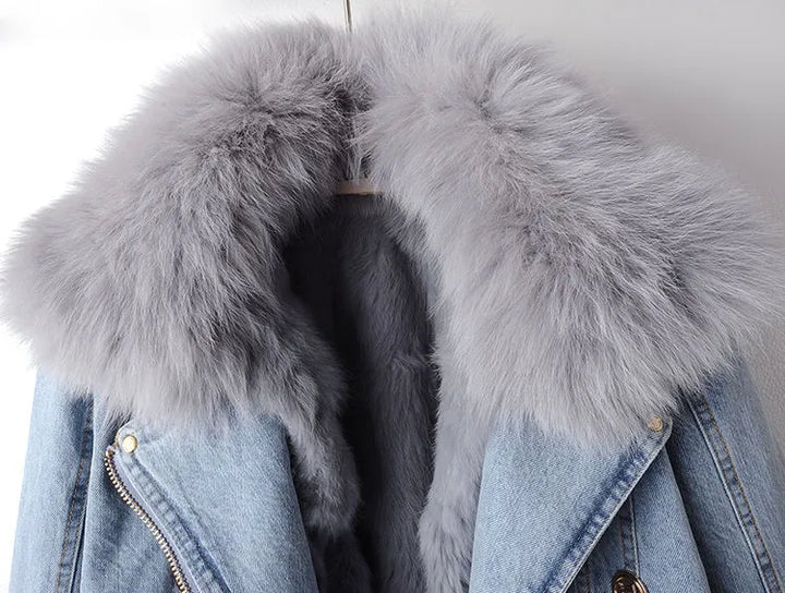 Denim- und Kunstfell Eleganz Jacke - Stella