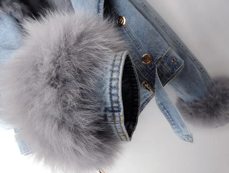 Denim- und Kunstfell Eleganz Jacke - Stella