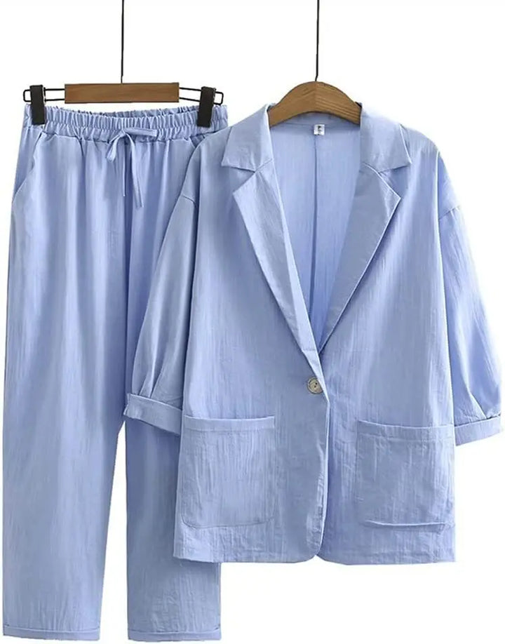 Luftiges & Stilvolles Zweiteiliges Damen-Set mit Jacke und Gerader Hose – Sorella