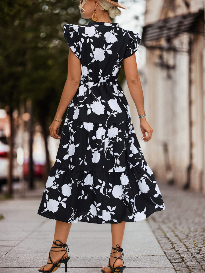 A-Linien Sommerkleid mit Puffärmeln und Farbakzent – Thalia