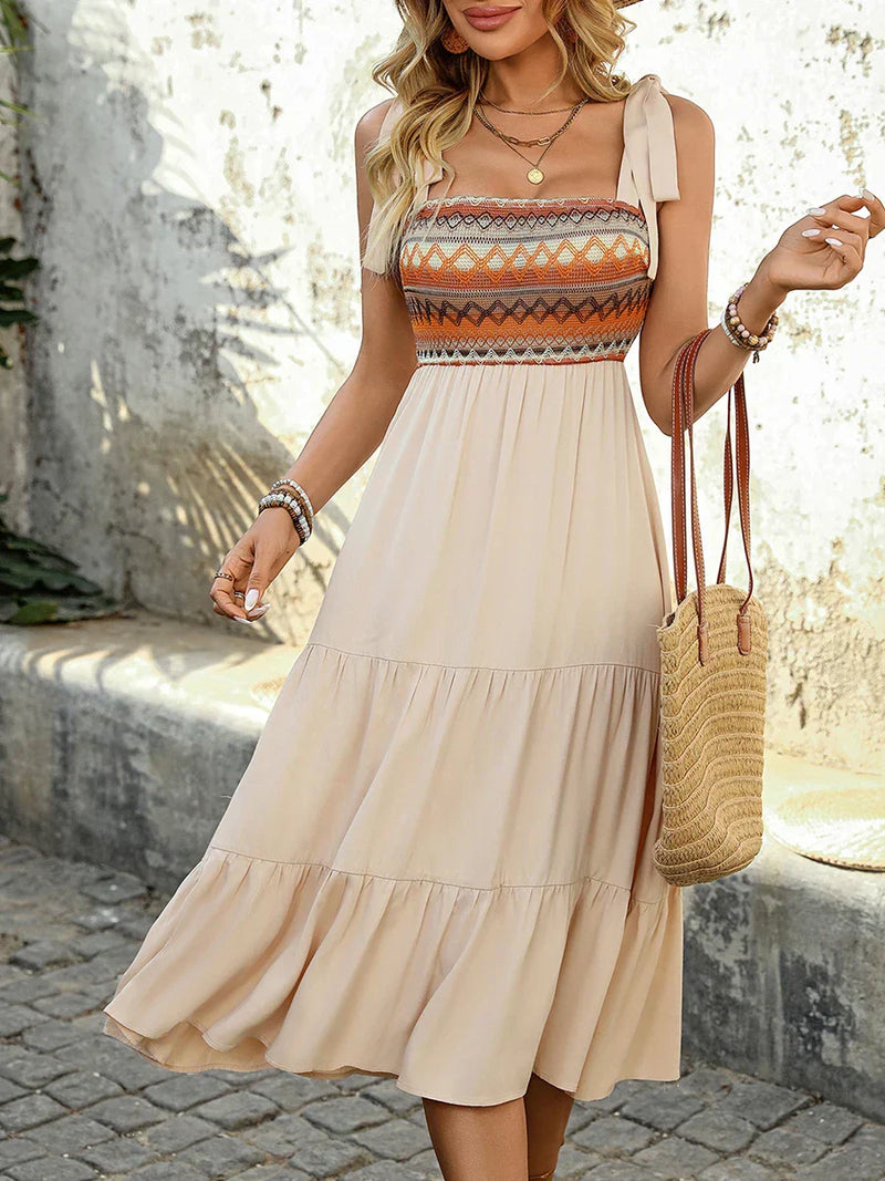 Beiger Luftiger & Stilvoller Midi-Kleid - Lina