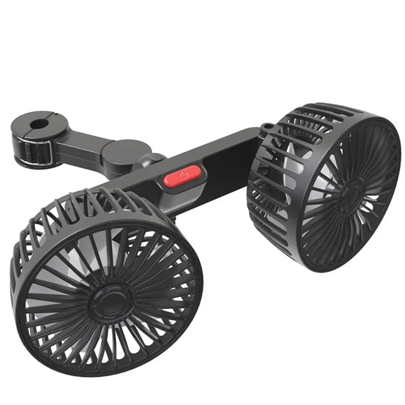 Tragbarer USB-Doppelkopf-Autoventilator 360° Drehbar mit 3 Geschwindigkeiten – CoolBreeze