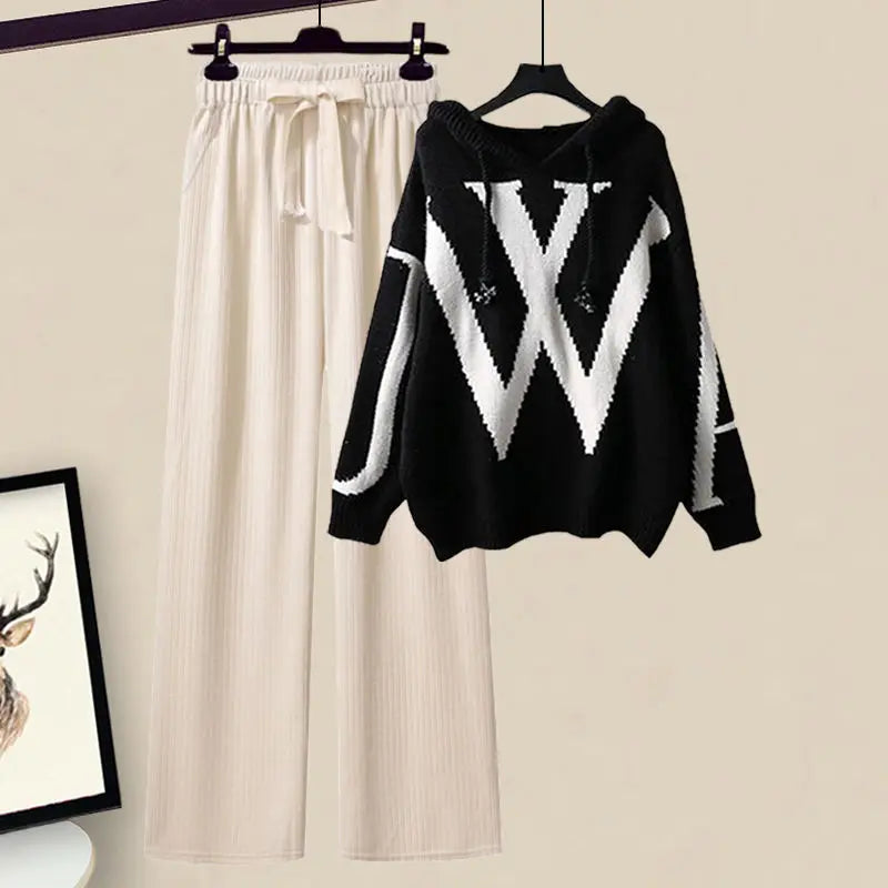 Tweedelige Dames Herfst Set met Trui en Wijde Broek – Selina