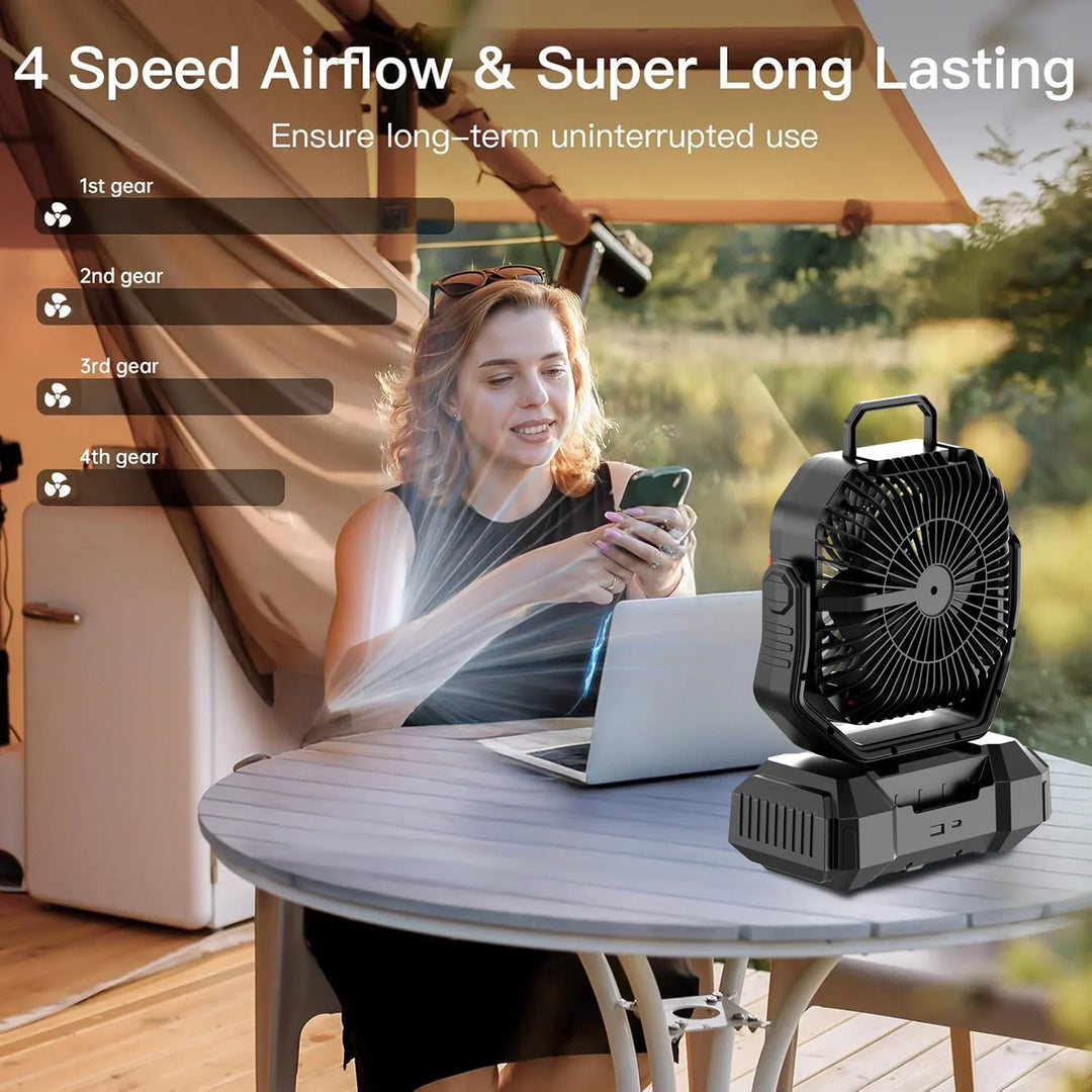 Wiederaufladbarer Campingventilator mit 40000mAh Akku & LED-Laterne – F22
