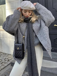 Oversized Wool Coat with Round Neck and Buttons - Selena