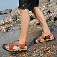Khakifarbene Herren-Ledersandalen im Römischen Stil - Cassian