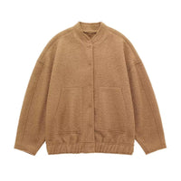 Oversized Wool Coat with Round Neck and Buttons - Selena