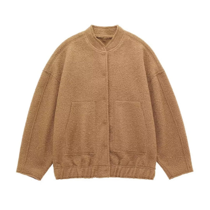 Oversized Wool Coat with Round Neck and Buttons - Selena