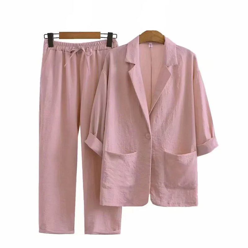 Luftiges & Stilvolles Zweiteiliges Damen-Set mit Jacke und Gerader Hose – Sorella