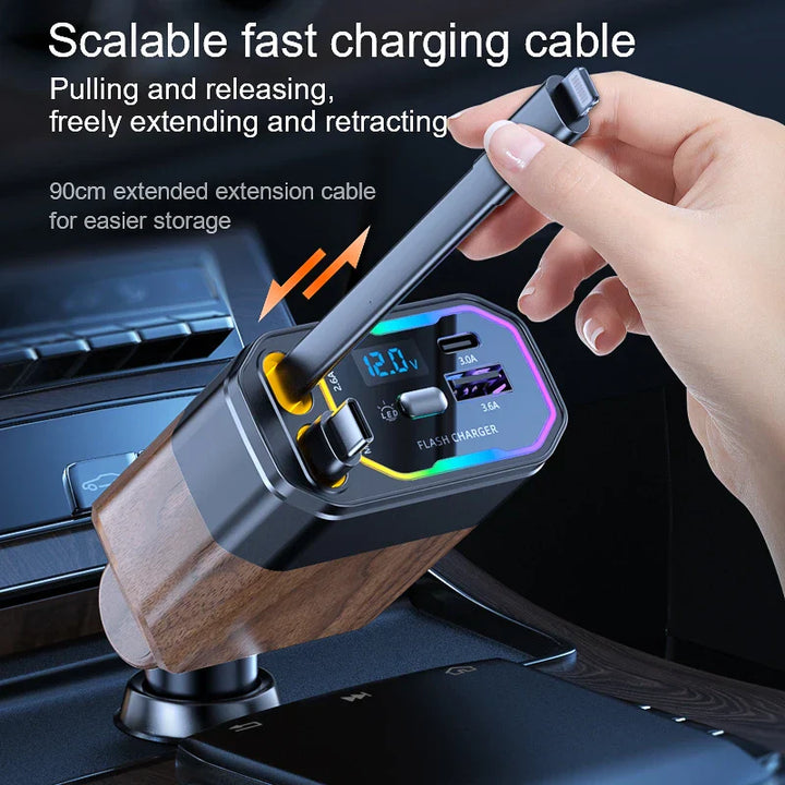 120W 4-in-1 Foldable Car Charger with USB-C &amp; Cigarette Lighter Adapter – Vega