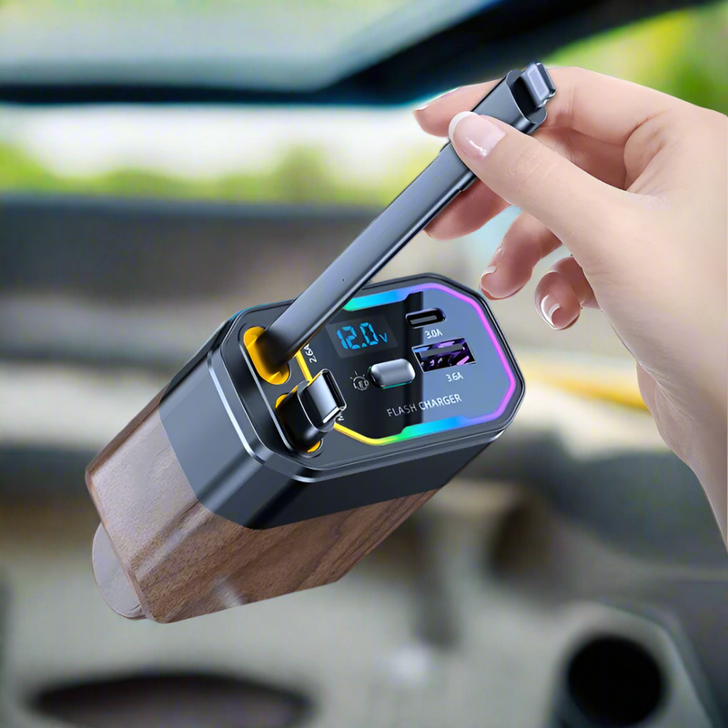 120W 4-in-1 Foldable Car Charger with USB-C &amp; Cigarette Lighter Adapter – Vega