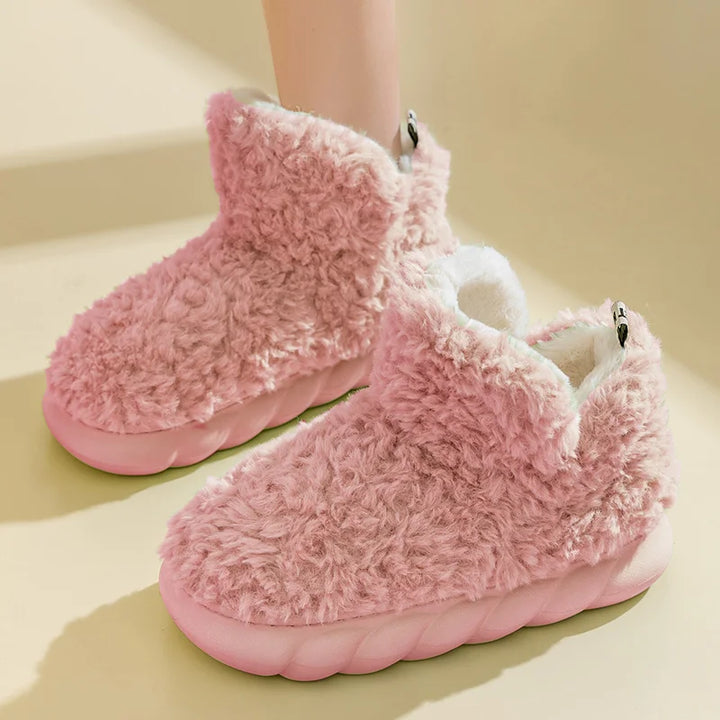 Warme Damenhausschuhe aus Baumwolle und Plüsch - CozySteps