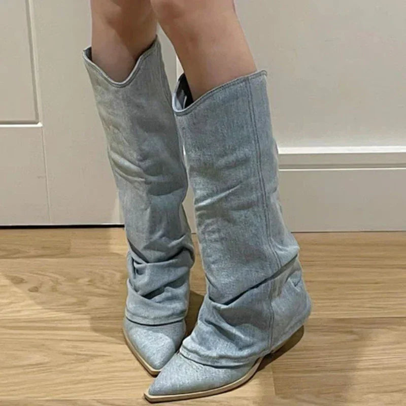 Kniehohe Denim-Stiefel - Stella